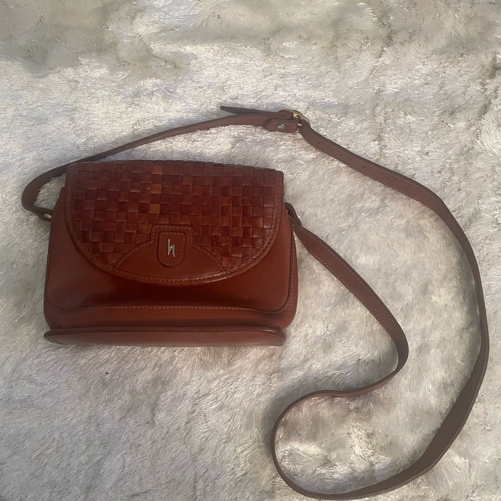 Hartmann By Lombardo Brown Leather Woven Crossbody Bag